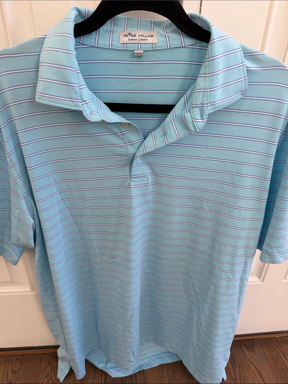 Peter Millar Men’s Aqua Blue Striped Polo